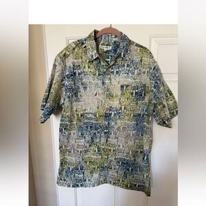 Travelsmith Tribal Mosaic Tiles Hawaiian Vacation Camp Shirt Size L